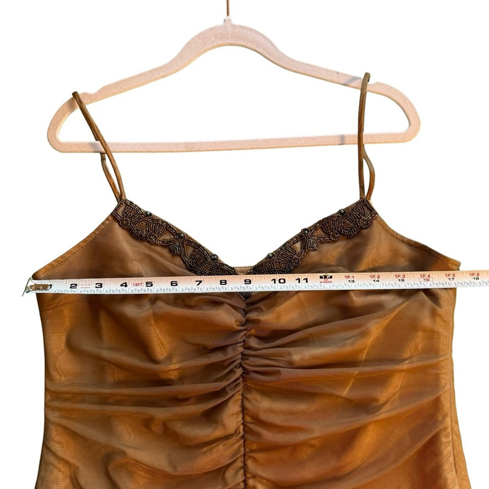 Joseph Ribkoff Gold Ruched Camisole with Beaded Trim Size 12 Y2K Festival Mesh - Picture 6 of 13